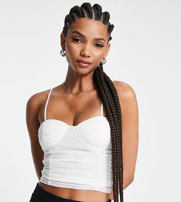 Parisian Tall ruched bust cup crop top in white