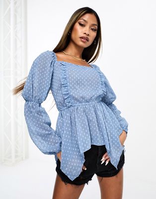Parisian textured mesh blouse in blue