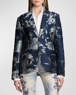 Parker Metallic Floral Linen Jacquard Single-Breasted Blazer Jacket