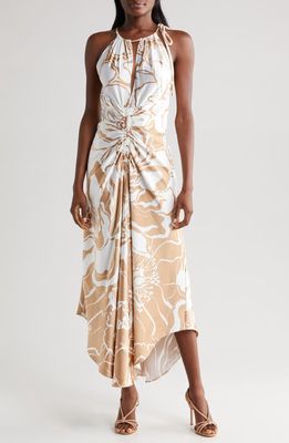 Parker The Imani Cutout Ruched Maxi Dress in Taupe