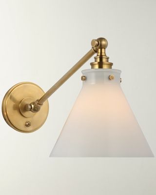 Parkington Single Library Wall Light In Antique-Burnished Brass With White Glass By Chapman & Myers
