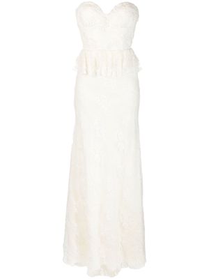 Parlor floral-embroidered corset gown - Neutrals