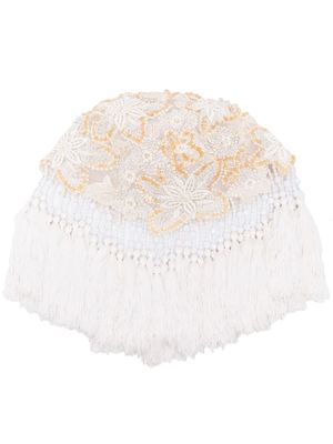 Parlor floral-lace fringe hat - White