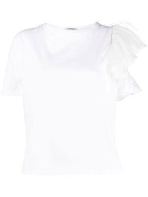 Parlor frilled-sleeve asymmetric T-shirt - White