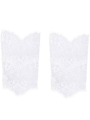 Parlor lace-pattern frayed-edge gloves - White