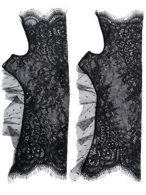 Parlor lace ruffle-trim fingerless gloves - Black