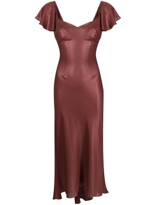 Parlor metallic-effect short-sleeved midi dress - Brown
