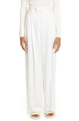 PARTOW Bailey Colorblock Pleated Stretch Cotton Twill Pants in Ivory Fawn