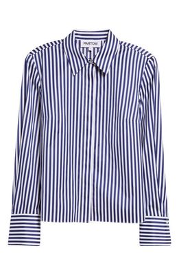 PARTOW Brooks Cotton Button-Up Shirt in Navy Stripe