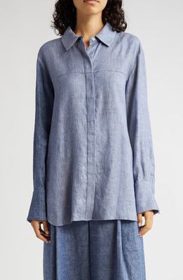 PARTOW Juliette Two Tone Chambray Button-Up Shirt in Indigo
