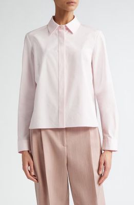 PARTOW Lara Cotton Poplin Crop Button-Up Shirt in Blush