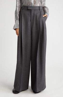 PARTOW Rhett Pleated Wide Leg Virgin Wool Pants in Steel Grey