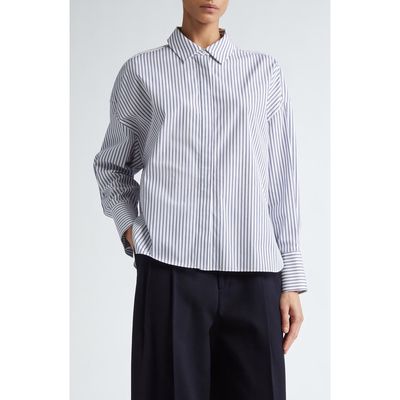 PARTOW Theo Stripe Cotton Button-Up Shirt in Navy Stripe 