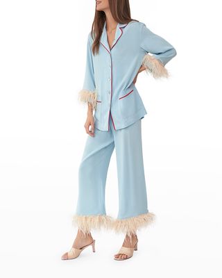 Party Cropped Feather-Trim Pajama Set