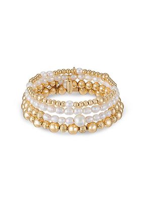 Party Stack 4-Piece 18K Gold-Plated & Freshwater Pearl Bracelet Set
