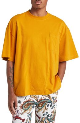 Pas Une Marque Boxy Crewneck Cotton Pocket T-Shirt in Amber