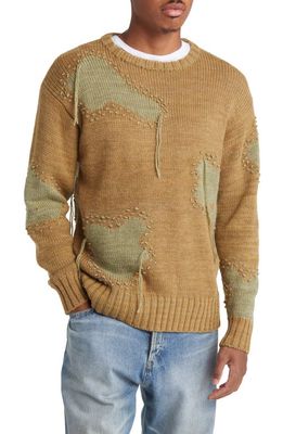 Pas Une Marque Distressed Wool & Alpaca Sweater in Moss Green /Brown