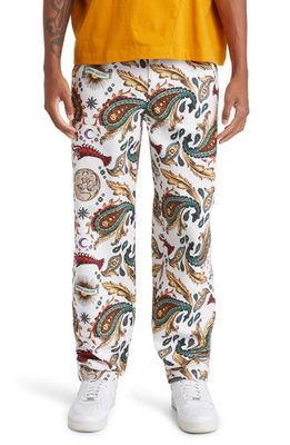 Pas Une Marque Paisley Print Stretch Cotton Drill Pants in Multi