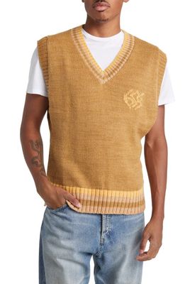 Pas Une Marque V-Neck Wool Blend Sweater Vest in Camel