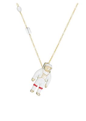 Pasiones Goldtone, 4MM Freshwater Pearl, & Aquamarine Astronaut Pendant Necklace