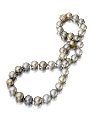 Pastel Fiji Pearl-Strand Necklace with Diamond Ball