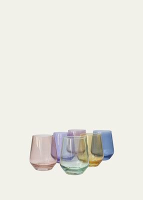 Pastel Mixed Stemless Wine Glasses, Set of 6
