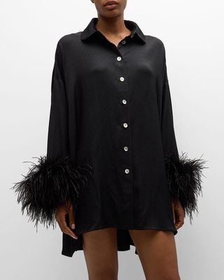 Pastelle Oversized Feather-Trim Shirtdress