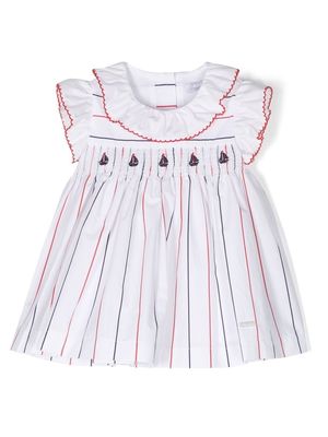 Patachou boat-embroidered stripe-print dress - White