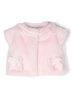 Patachou bow-detail faux-fur top - Pink