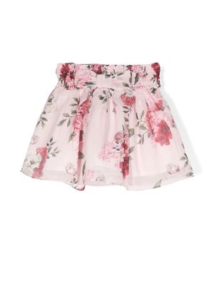 Patachou bow-detail floral chiffon skirt - Pink