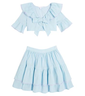 Patachou Bow-detail poplin shirt and skirt set