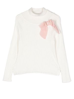 Patachou bow-detail ribbed-knit jumper - White