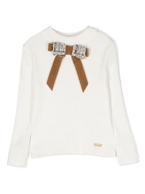 Patachou bow-detail ribbed-knit sweatshirt - Neutrals