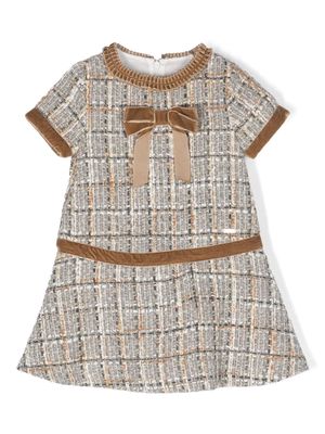 Patachou bow-detail tweed dress - Brown