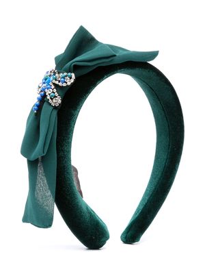 Patachou bow-detail velvet headband - Green