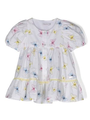 Patachou butterfly-print tiered dress - White