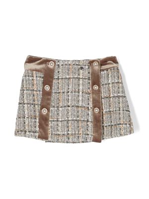 Patachou check-pattern panelled tweed skirt - Grey