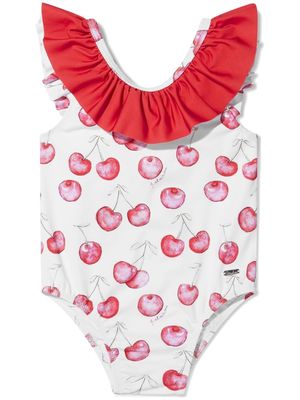 Patachou cherry-print ruffled swimsuit - Red