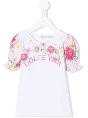 Patachou embroidered floral print t-shirt - White