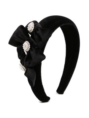 Patachou faux-pearl embellished bow velvet headband - Black