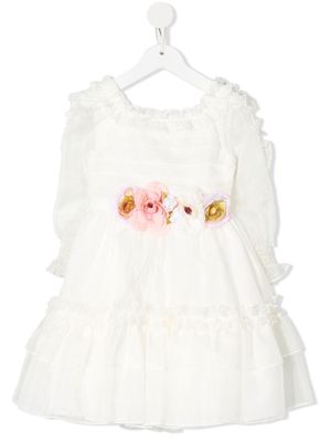 Patachou floral-appliqué ruched-detail dress - White