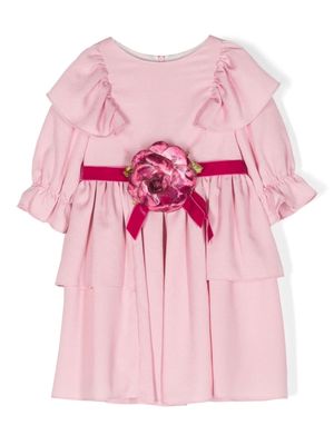 Patachou floral-appliqué ruffled dress - Pink