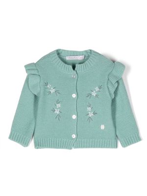 Patachou floral-embroidered fine-knit cardigan - Green