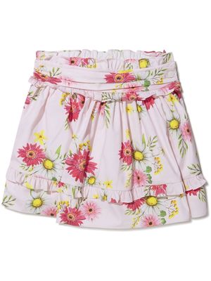 Patachou floral-print cotton mini skirt - Pink