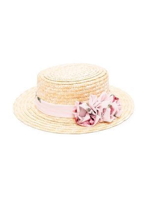 Patachou flower-applique straw hat - Neutrals