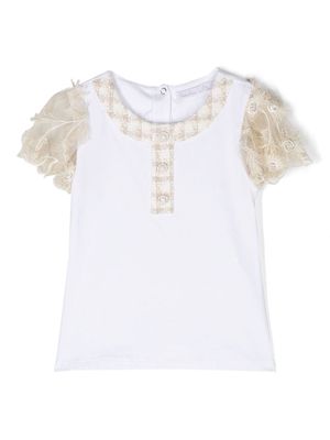 Patachou lace-sleeves T-shirt - White