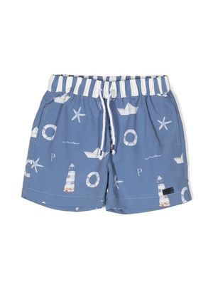 Patachou nautical-print swim shorts - Blue