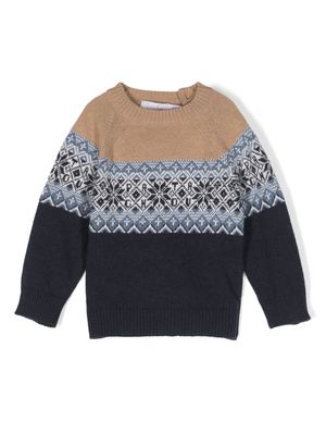 Patachou patterned intarsia knit crew-neck jumper - Blue