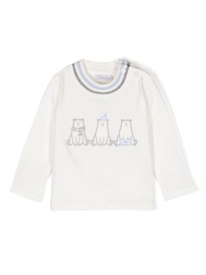 Patachou polar-bear appliqué striped T-shirt - White