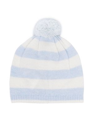 Patachou pompom striped knitted beanie - Blue